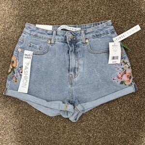 Tinseltown Denim Shorts with Floral Embroidery